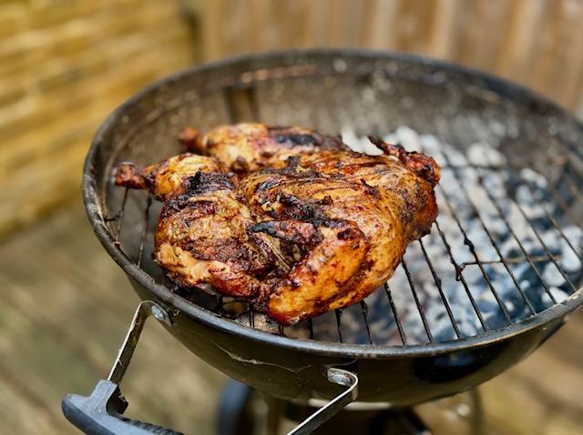 Spatchcocked Jerk Chicken Grilled on the BBQ